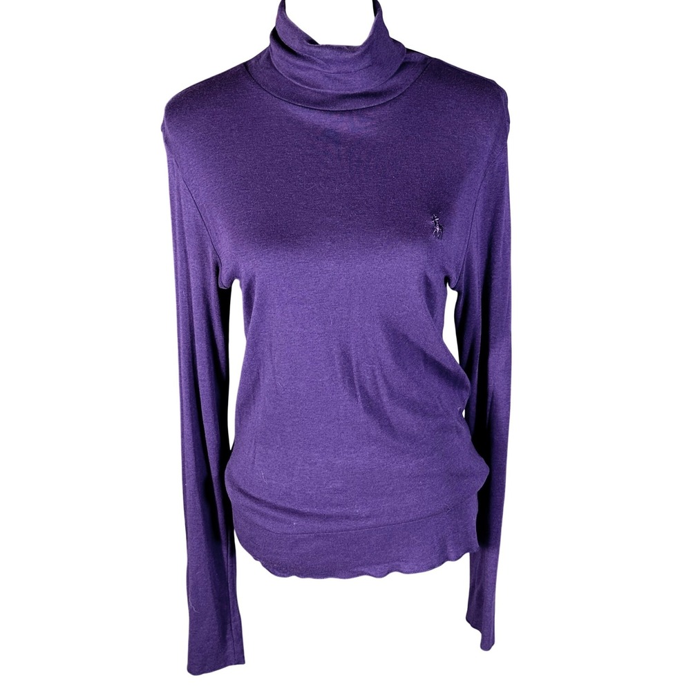 Ralph Lauren Sport Turtleneck Women XL Purple Pima Cotton Lyocell Long Sleeve